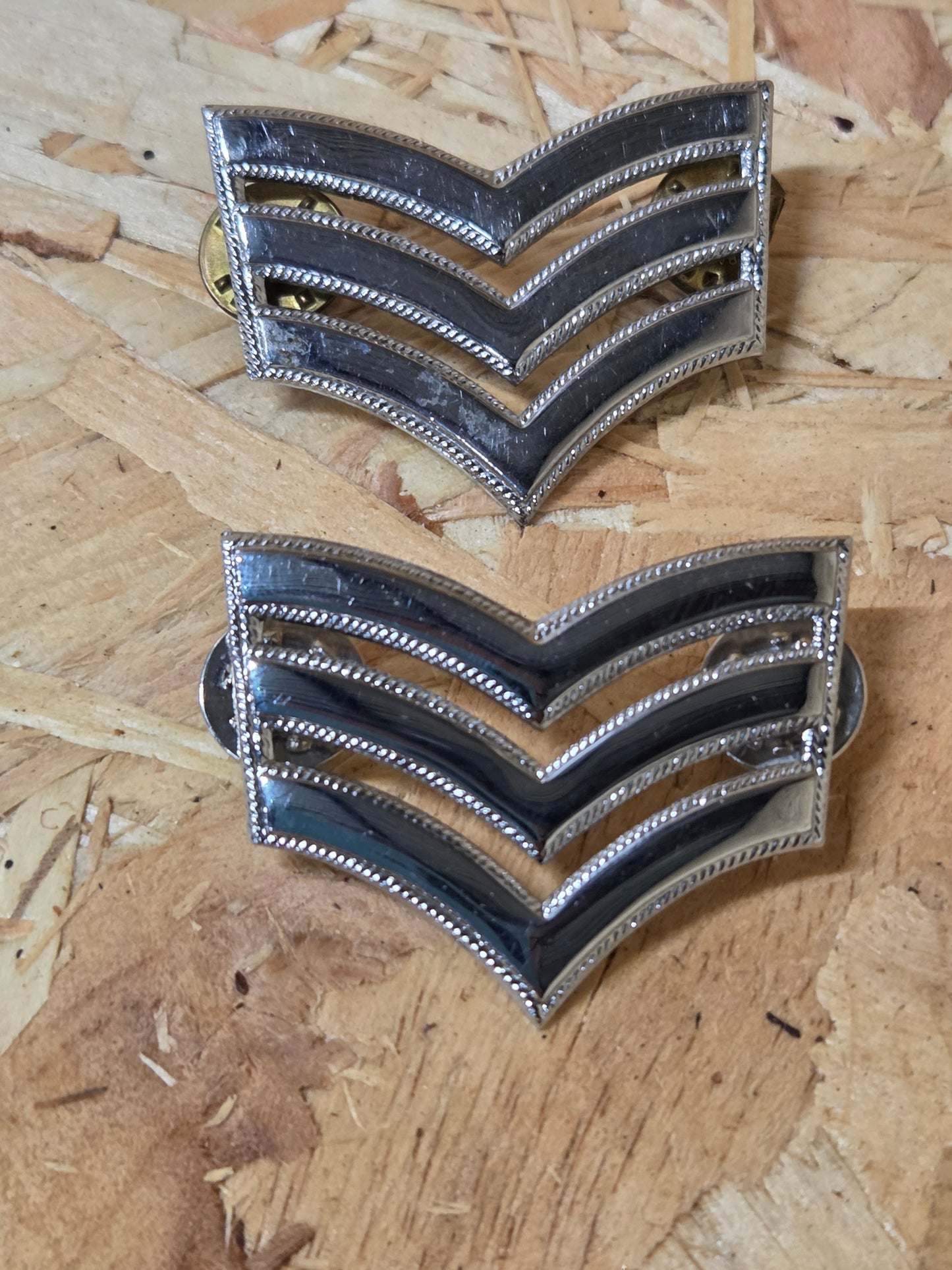 British Police Pair of Sergeants Rank Metal Silver Colour Chevron Badges