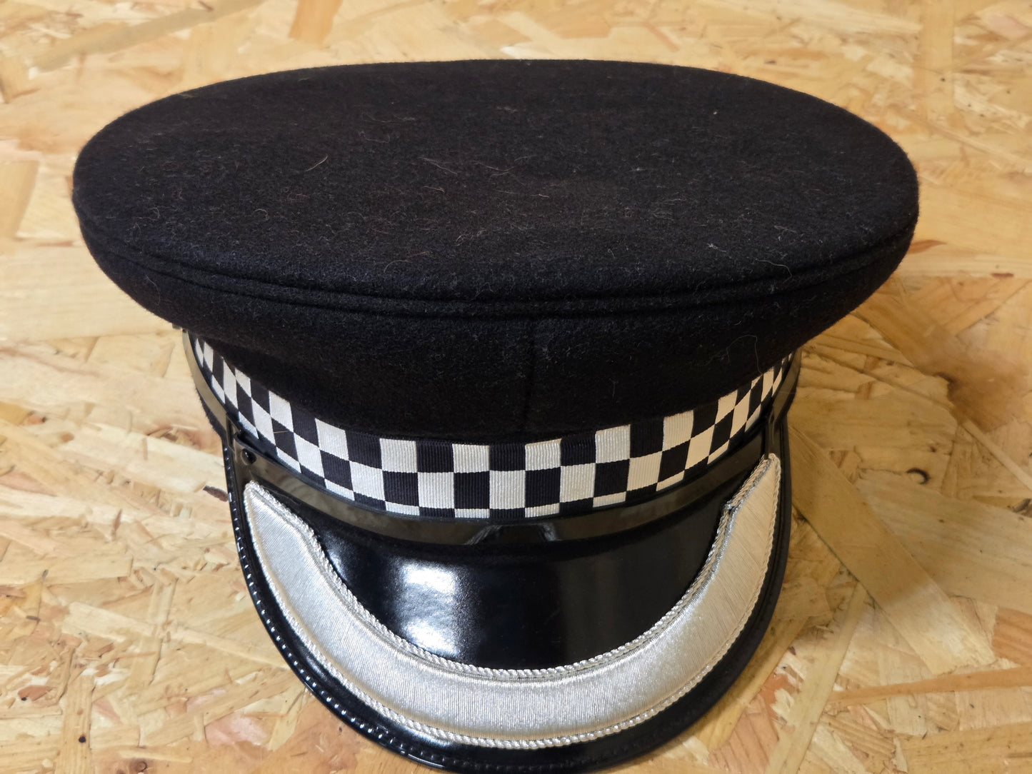 British Police Sergeant Black Silver Peaked Cap Black and White Band