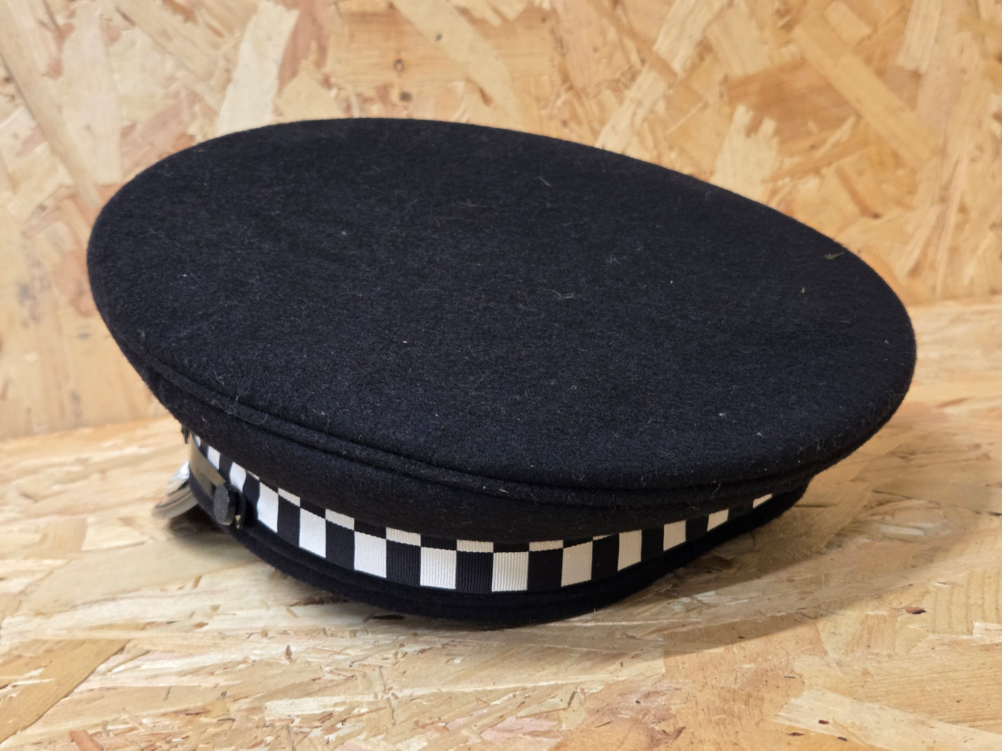 British Police Sergeant Black Silver Peaked Cap Black and White Band