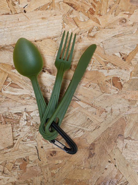 Knife Fork and Spoon Plastic Cadet Green Lightweight Cutlery Set Kit Camping Hiking Picnic KFS